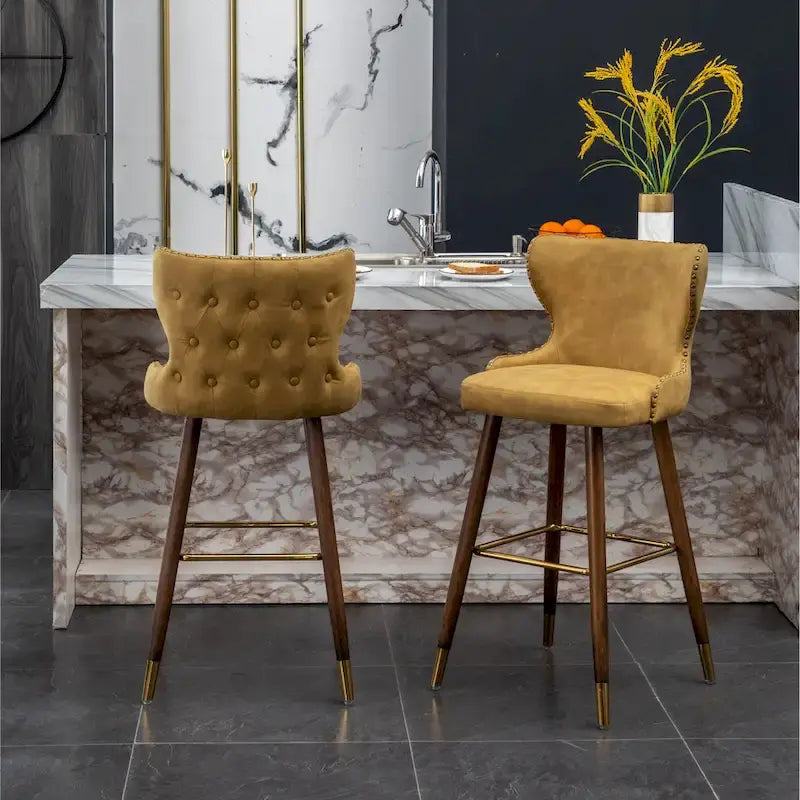 Mid-Century Modern Faux Leather Tufted Nailhead Barstool Set of 2