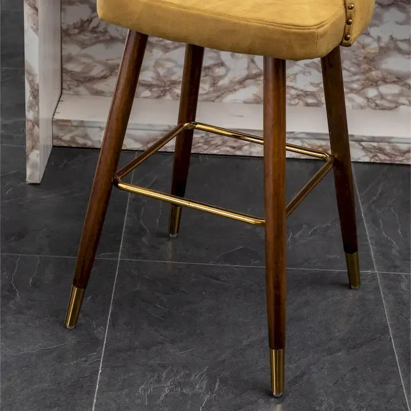 Mid-Century Modern Faux Leather Tufted Nailhead Barstool Set of 2