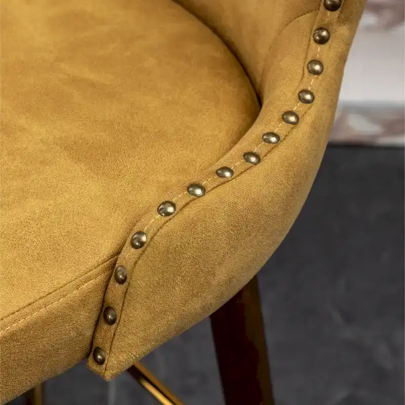 Mid-Century Modern Faux Leather Tufted Nailhead Barstool Set of 2