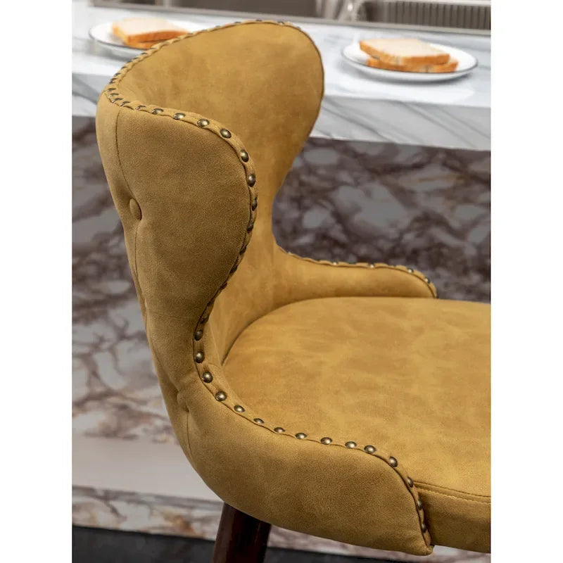 Mid-Century Modern Faux Leather Tufted Nailhead Barstool Set of 2