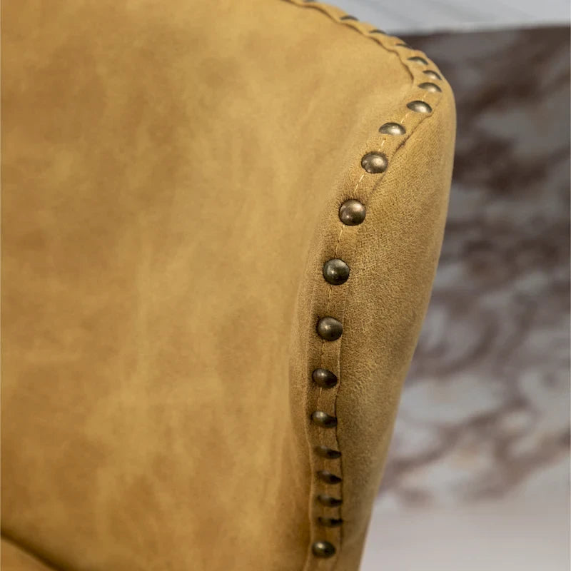 Mid-Century Modern Faux Leather Tufted Nailhead Barstool Set of 2