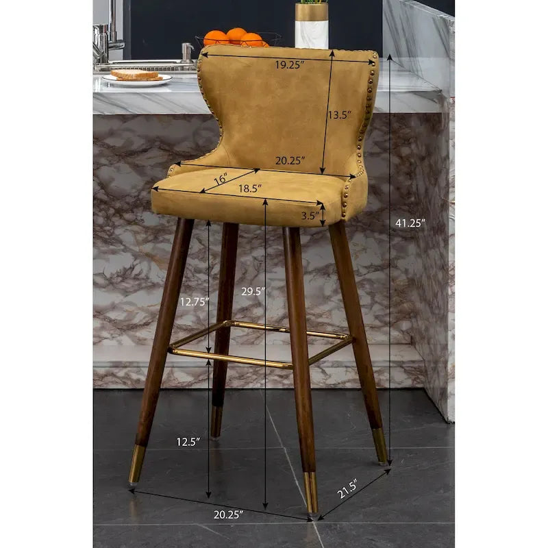 Mid-Century Modern Faux Leather Tufted Nailhead Barstool Set of 2
