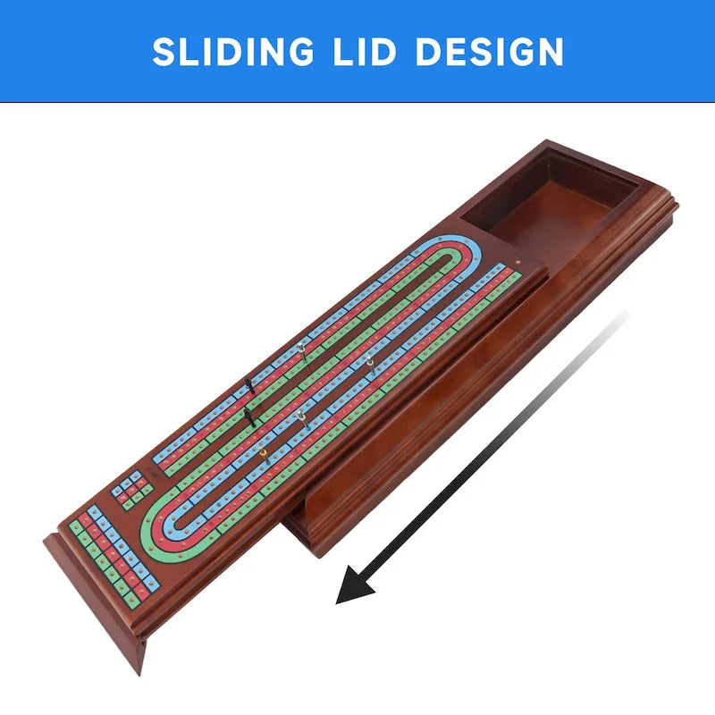 3-Track Wooden Cribbage Board Box Set with Cards & Pegs