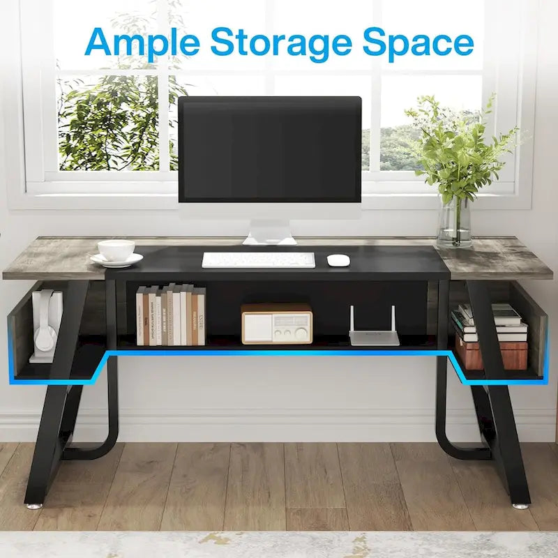 63 Inches Large Executive Desk with Bottom Shelves