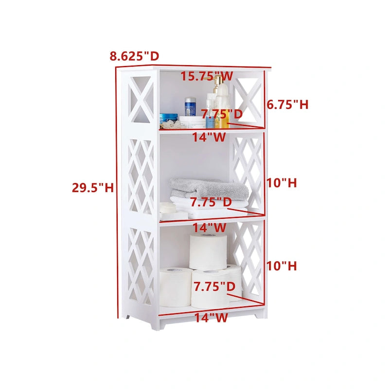 3 Tier Open Storage Shelves, for Bedroom, White