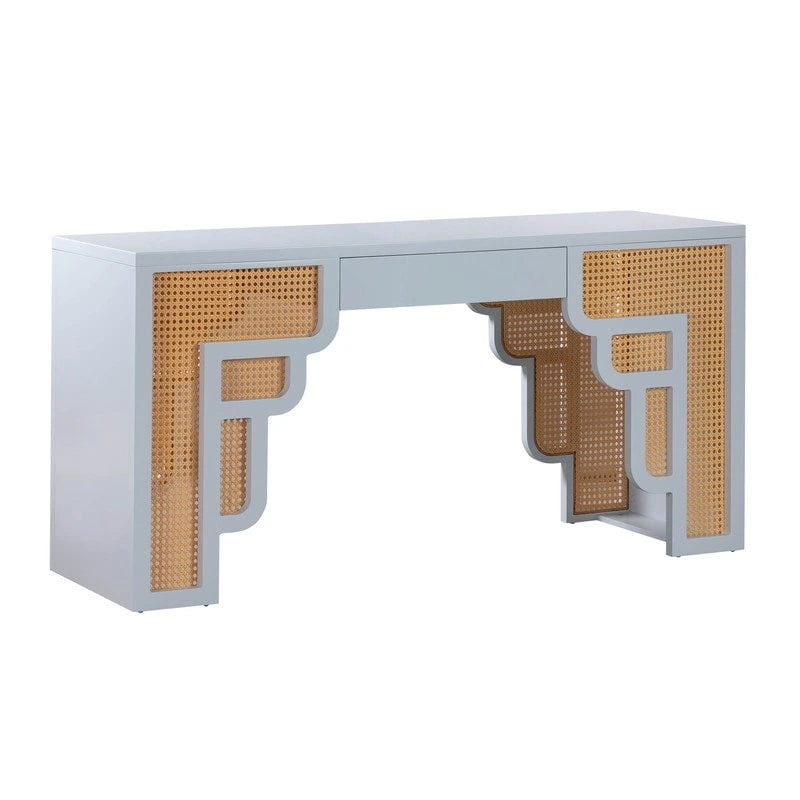 Art Deco Wood and Rattan 1-Drawer Desk
