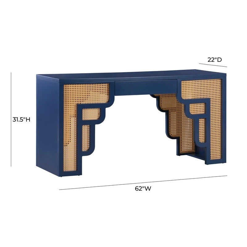 Art Deco Wood and Rattan 1-Drawer Desk