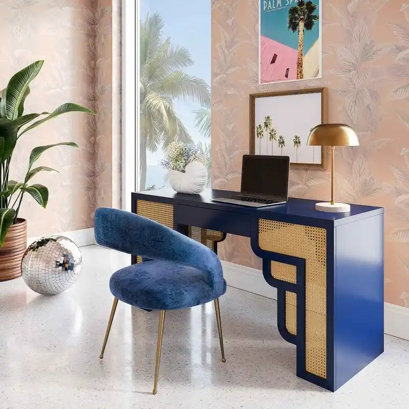 Art Deco Wood and Rattan 1-Drawer Desk