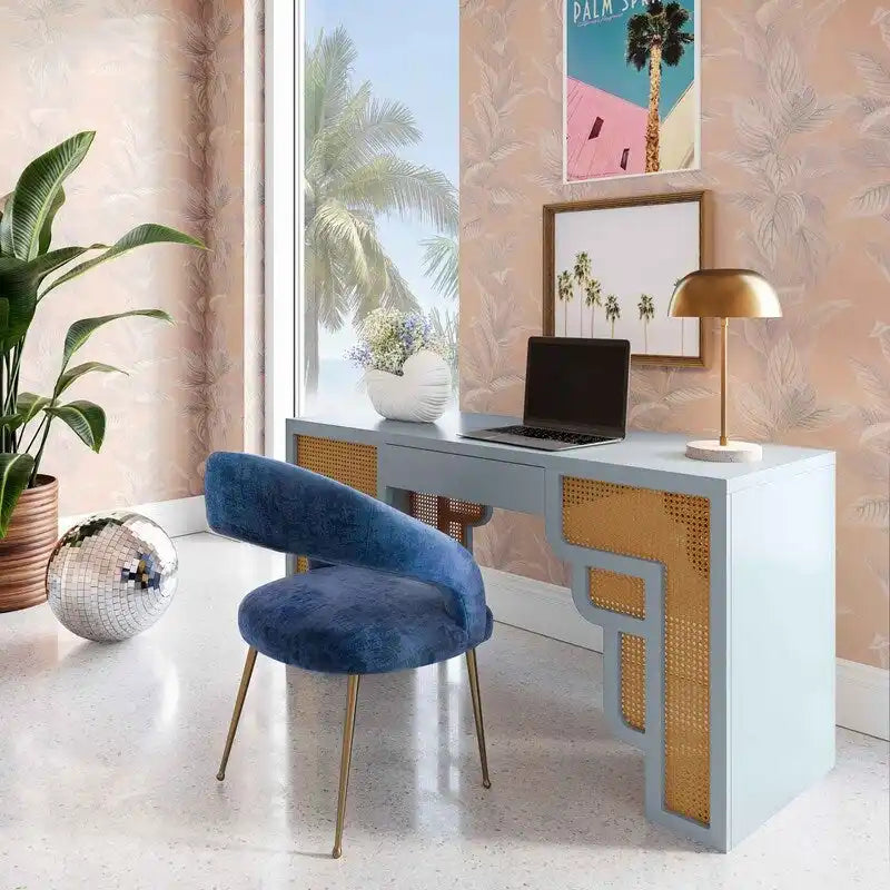 Art Deco Wood and Rattan 1-Drawer Desk