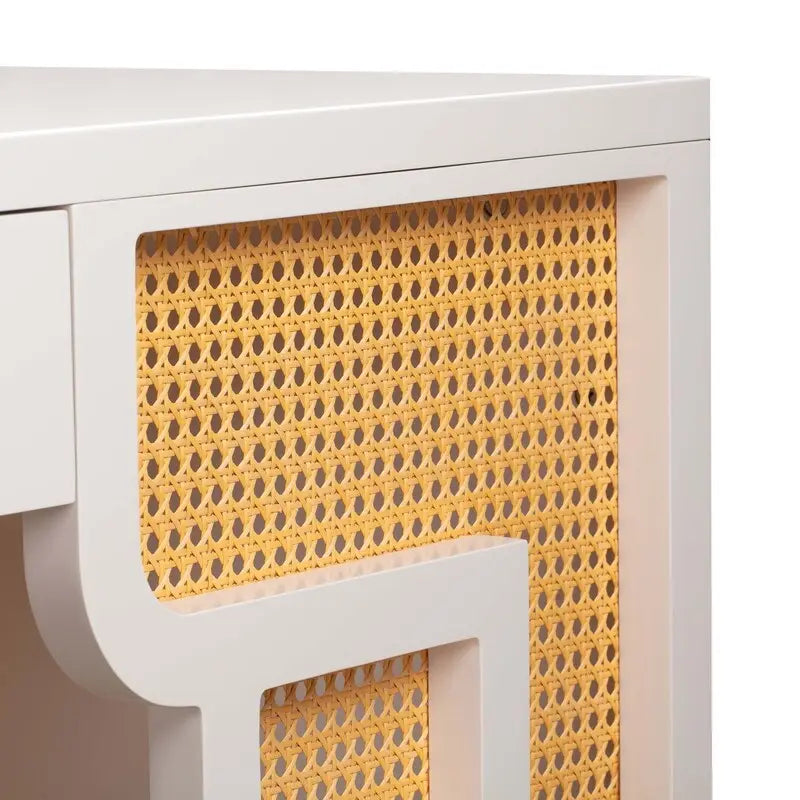 Art Deco Wood and Rattan 1-Drawer Desk