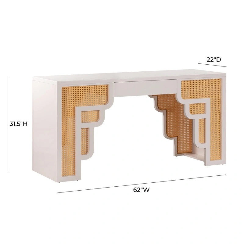 Art Deco Wood and Rattan 1-Drawer Desk