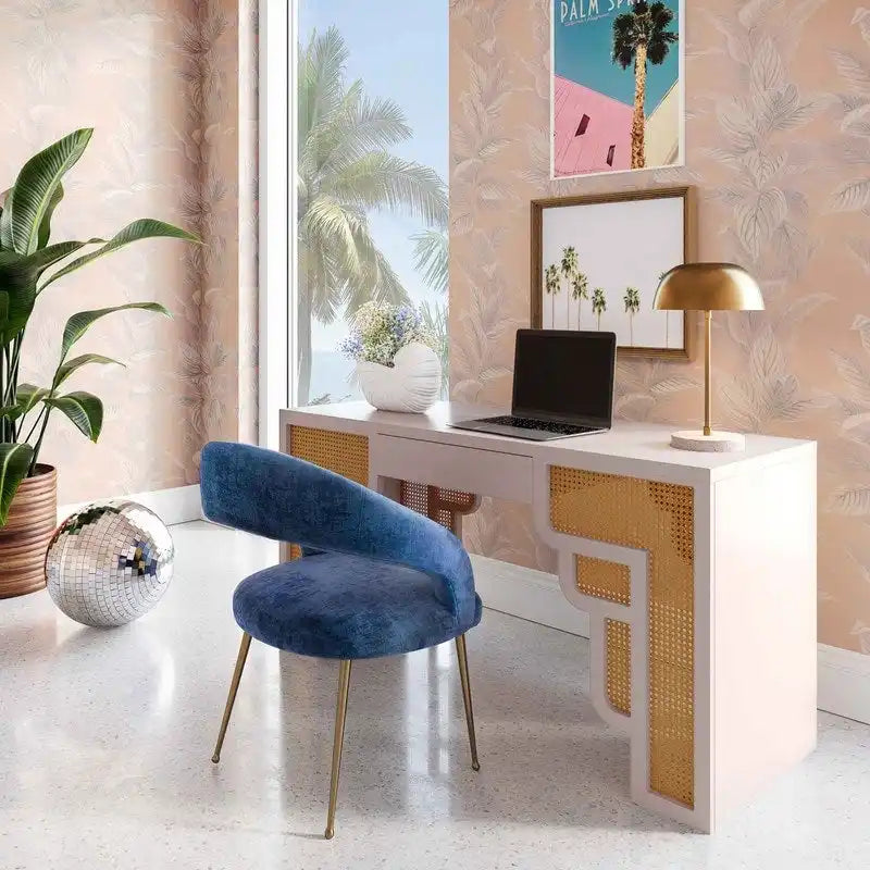 Art Deco Wood and Rattan 1-Drawer Desk