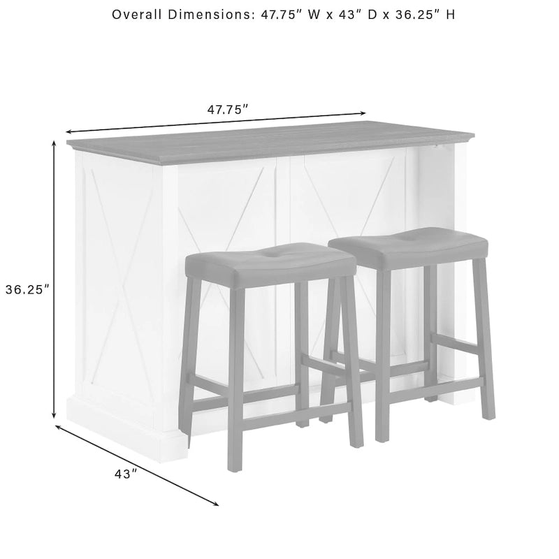 Farmhouse Kitchen Island with Upholstered Saddle Stools