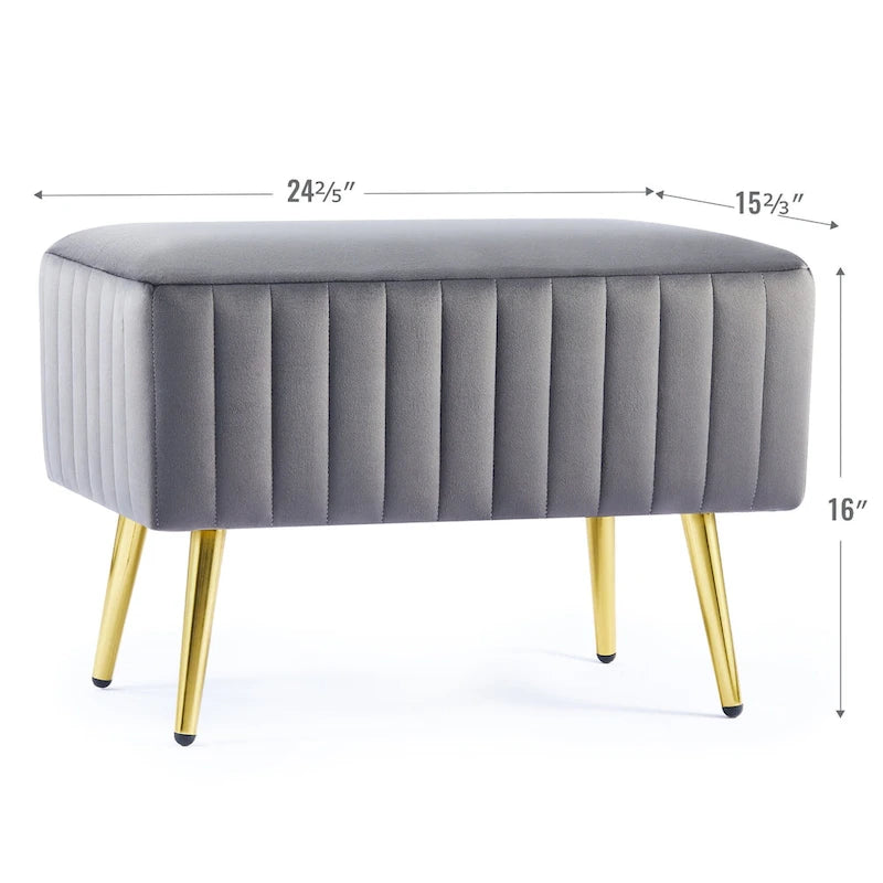 24-Inch Modern Upholstered Entryway Bench with Velvet Seat