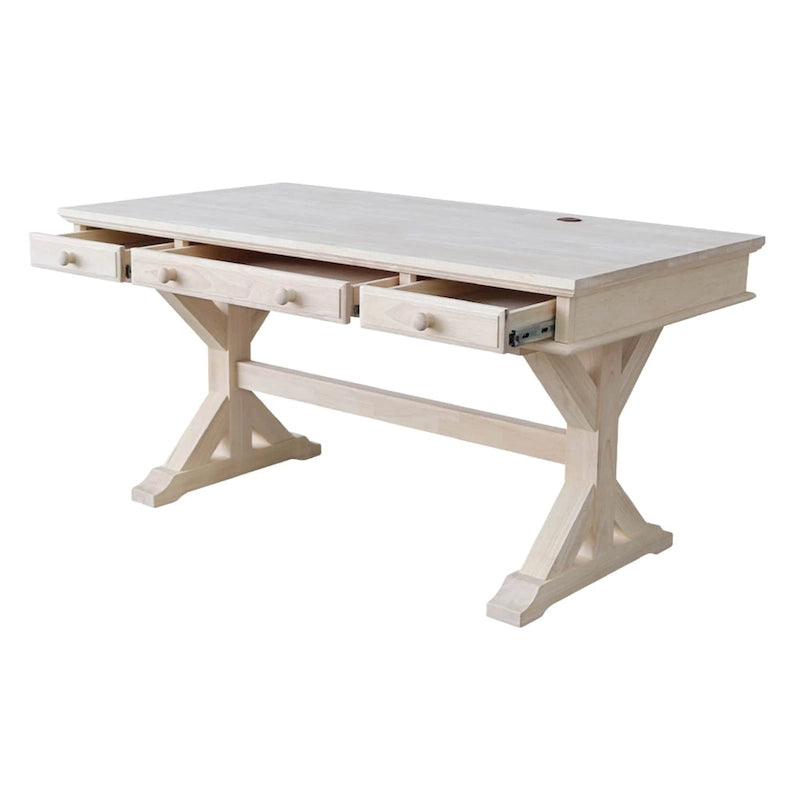Solid Wood Executive Desk with Keyboard Tray and 2 Drawers