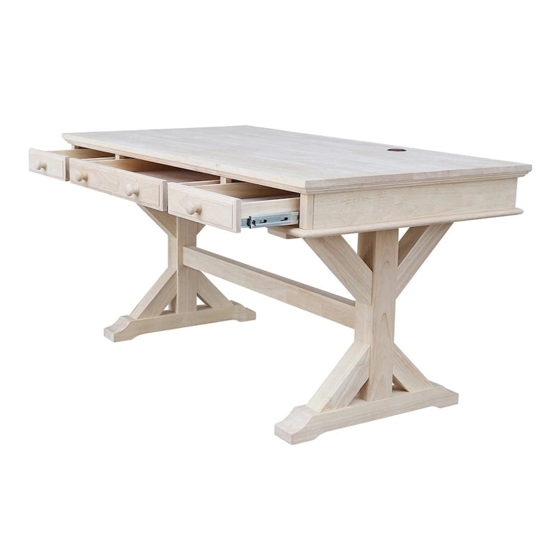 Solid Wood Executive Desk with Keyboard Tray and 2 Drawers