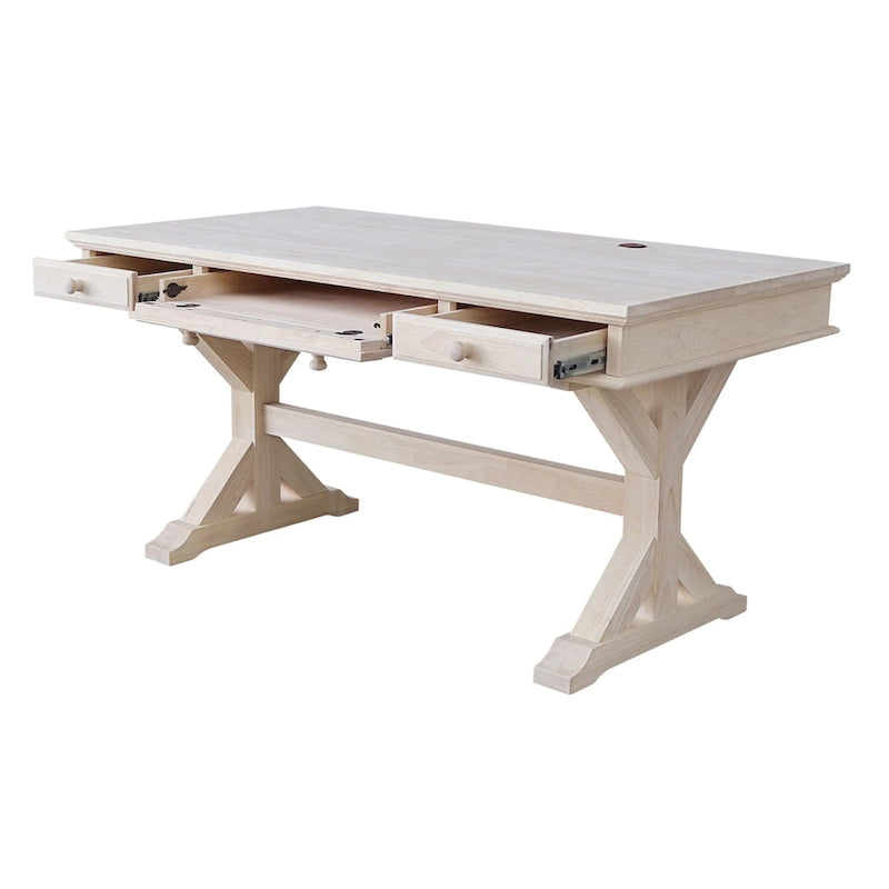 Solid Wood Executive Desk with Keyboard Tray and 2 Drawers