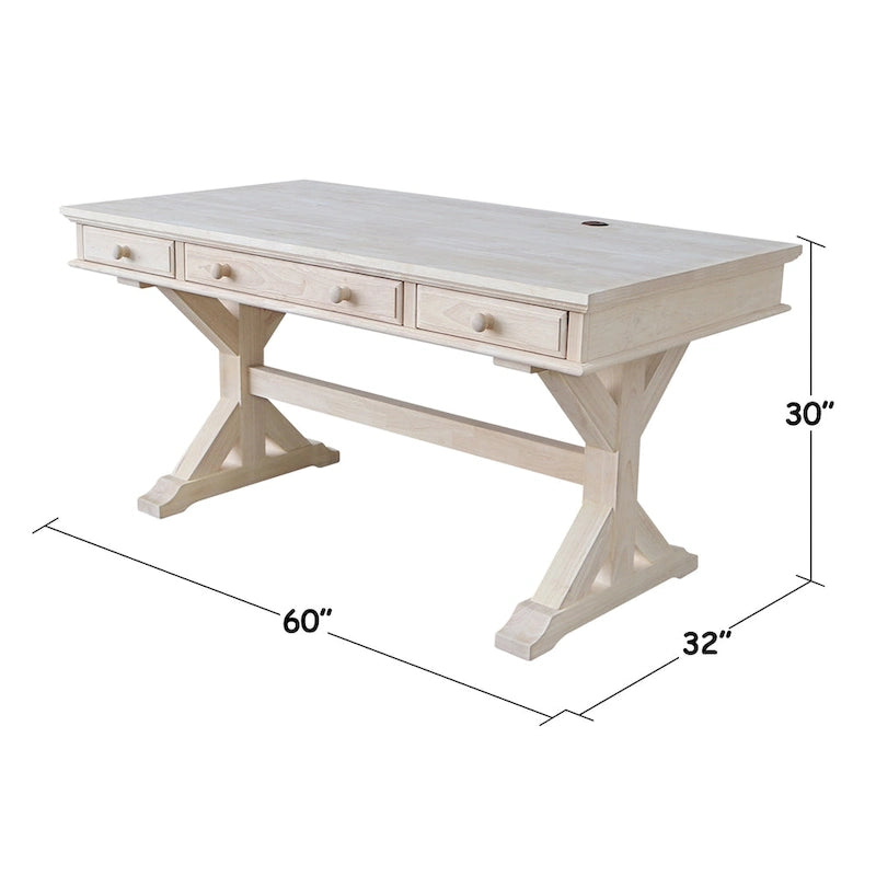 Solid Wood Executive Desk with Keyboard Tray and 2 Drawers