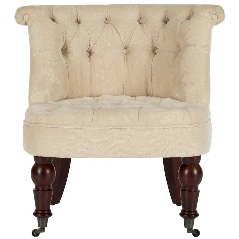 Natural Cream Button Tufted Accent Chair with Casters