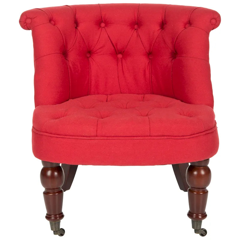 Natural Cream Button Tufted Accent Chair with Casters