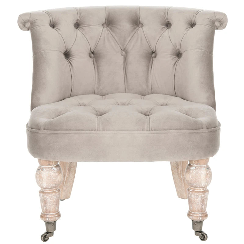 Natural Cream Button Tufted Accent Chair with Casters