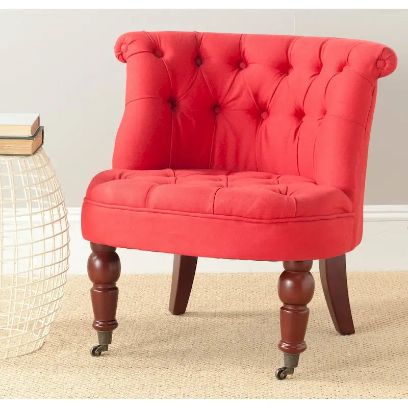 Natural Cream Button Tufted Accent Chair with Casters