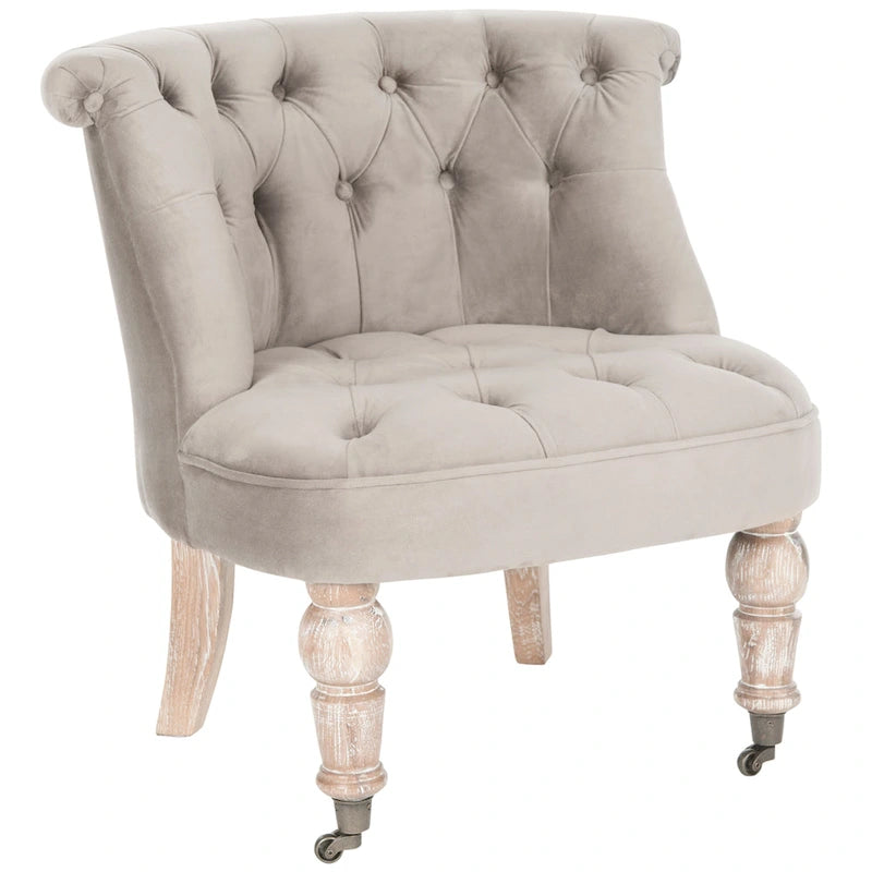 Natural Cream Button Tufted Accent Chair with Casters