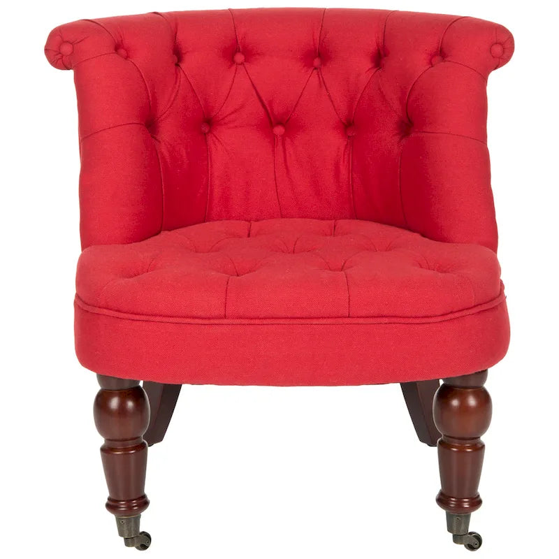 Natural Cream Button Tufted Accent Chair with Casters