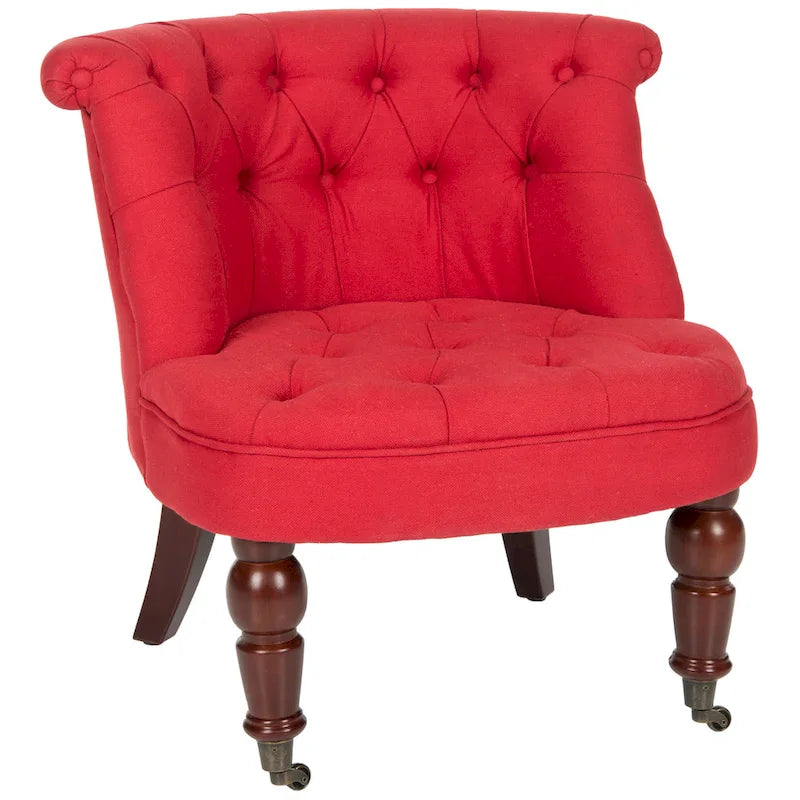 Natural Cream Button Tufted Accent Chair with Casters