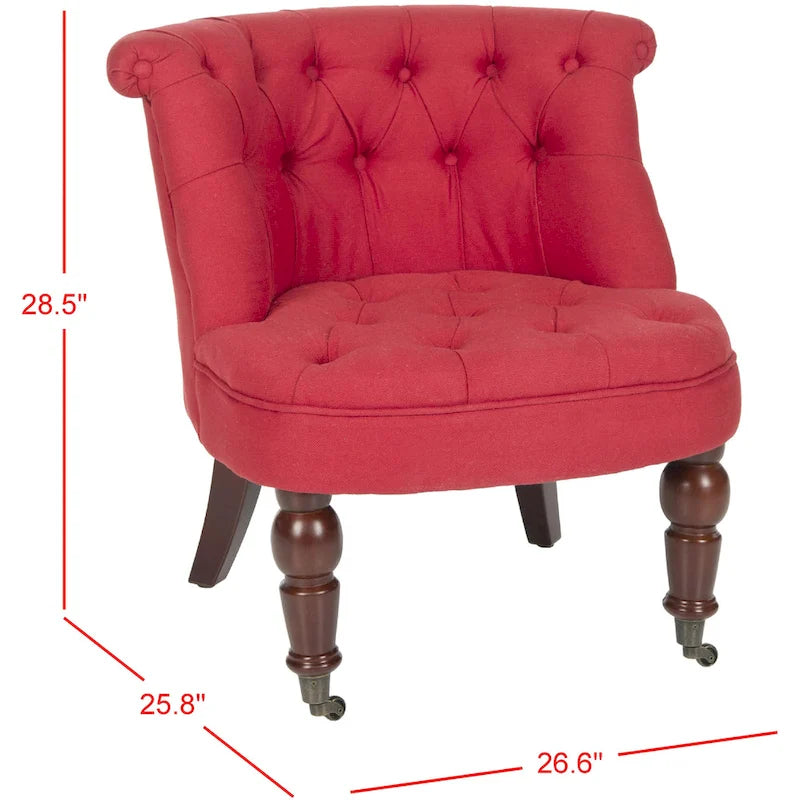 Natural Cream Button Tufted Accent Chair with Casters