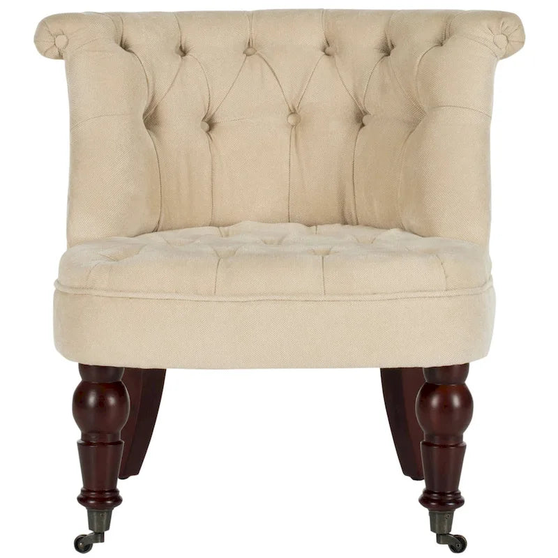 Natural Cream Button Tufted Accent Chair with Casters