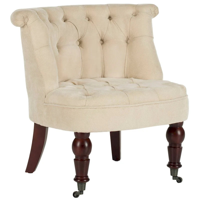 Natural Cream Button Tufted Accent Chair with Casters