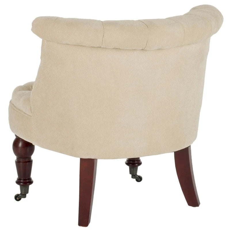 Natural Cream Button Tufted Accent Chair with Casters