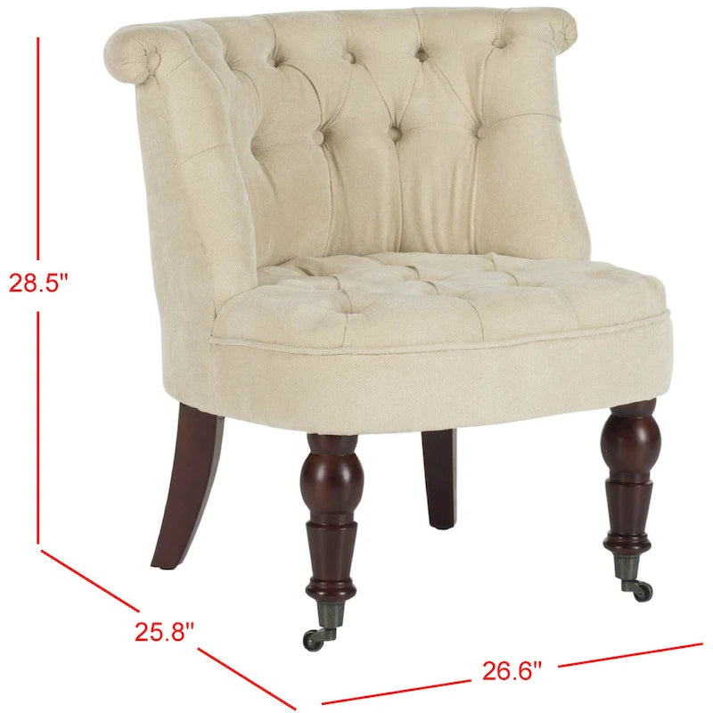 Natural Cream Button Tufted Accent Chair with Casters