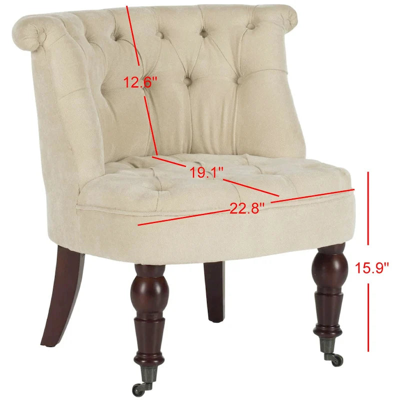 Natural Cream Button Tufted Accent Chair with Casters