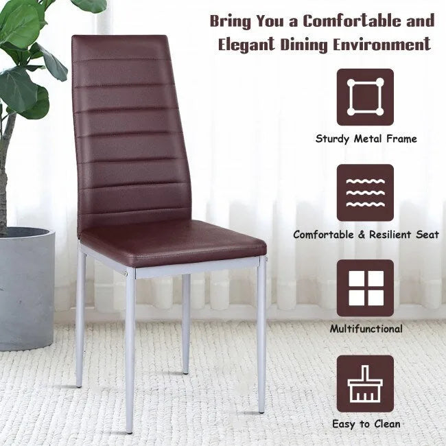 4 Pieces PVC Elegant Design Leather Dining Chairs with Solid Metal Legs - 16.0 x 20.0 x 38.5 (W x D x H)