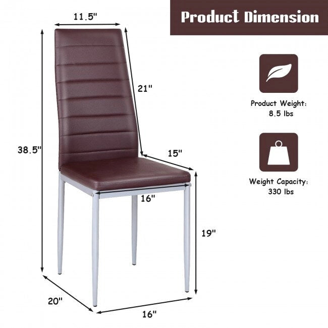 4 Pieces PVC Elegant Design Leather Dining Chairs with Solid Metal Legs - 16.0 x 20.0 x 38.5 (W x D x H)