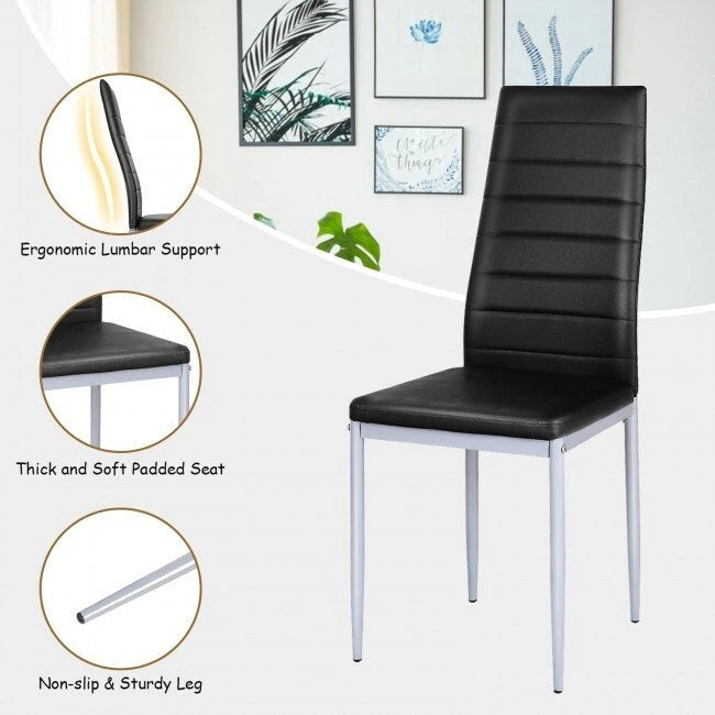 4 Pieces PVC Elegant Design Leather Dining Chairs with Solid Metal Legs - 16.0 x 20.0 x 38.5 (W x D x H)