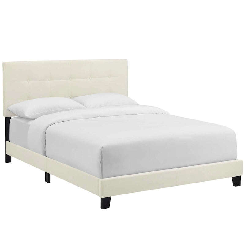 Čalouněná sametová postel Queen Size s prošívaným čelem