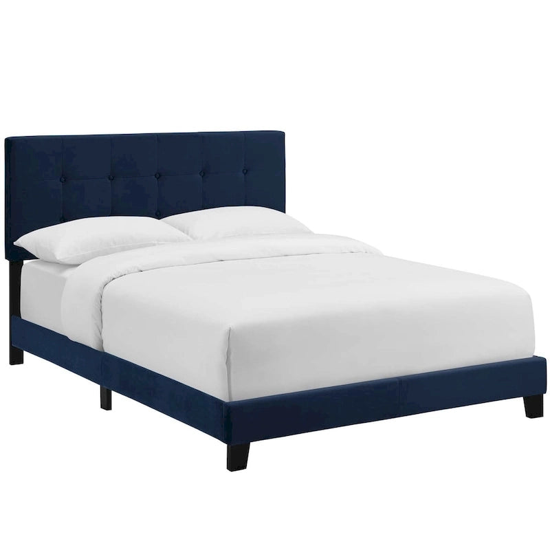 Čalouněná sametová postel Queen Size s prošívaným čelem