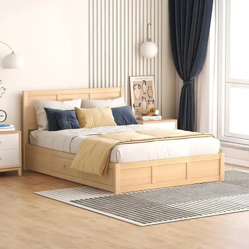 Wood Platform Bed with Underneath Storage and 2 Drawers