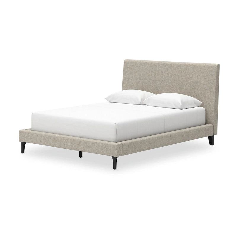 Soft Gray Queen Upholstered Bed with Roll Slats