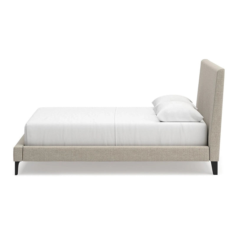 Soft Gray Queen Upholstered Bed with Roll Slats