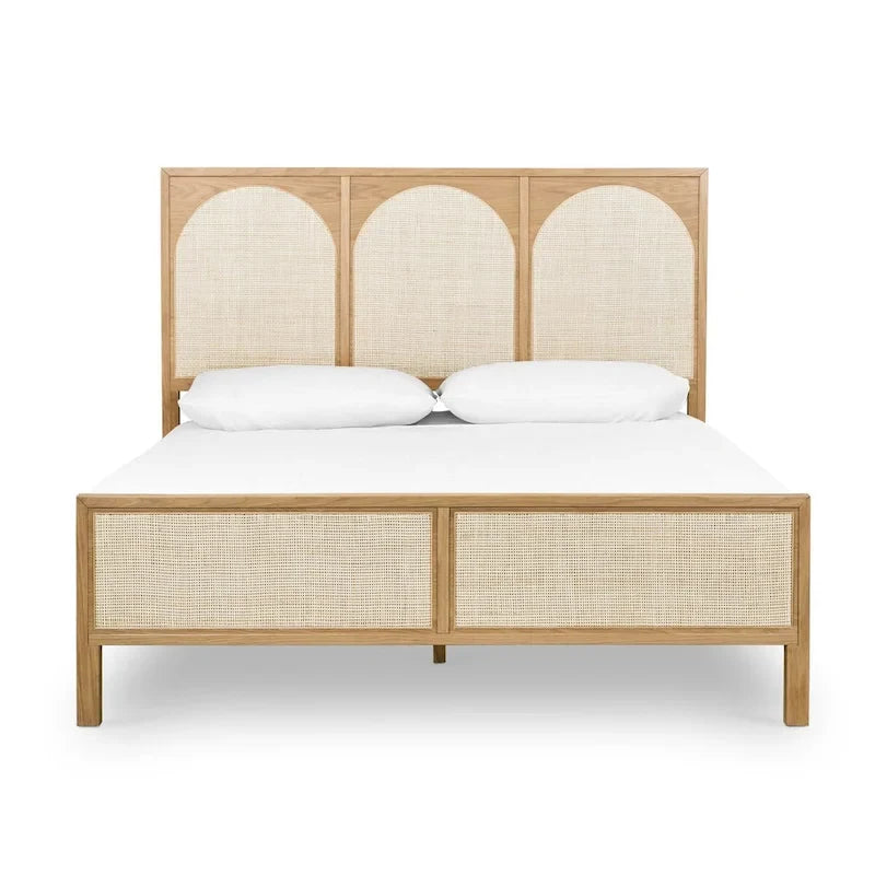 Light Oak Cane Arch Bed Frame