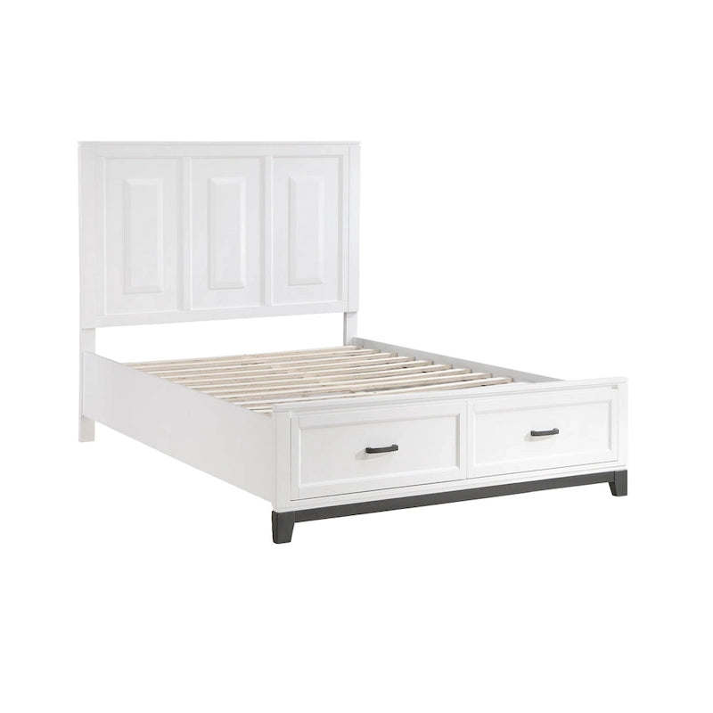 Queen Platform Bed with 2 Storage Drawers, White Wood Finish