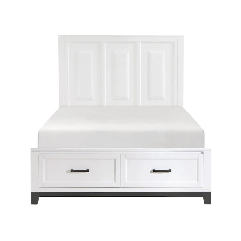 Queen Platform Bed with 2 Storage Drawers, White Wood Finish