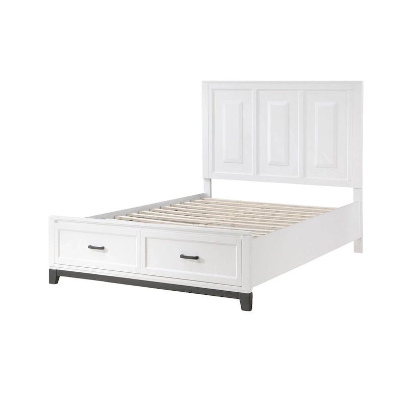 Queen Platform Bed with 2 Storage Drawers, White Wood Finish