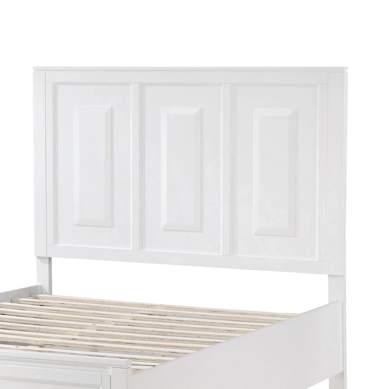 Queen Platform Bed with 2 Storage Drawers, White Wood Finish