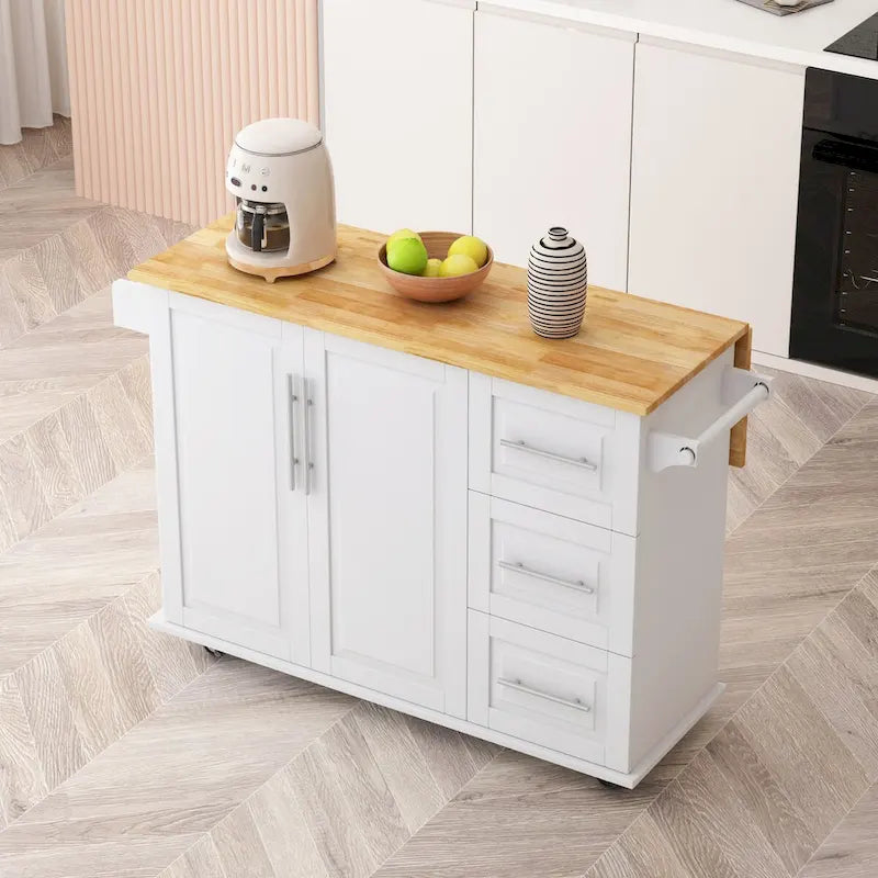 Kitchen Island Cart with 2 Door Cabinet and 3 Drawers