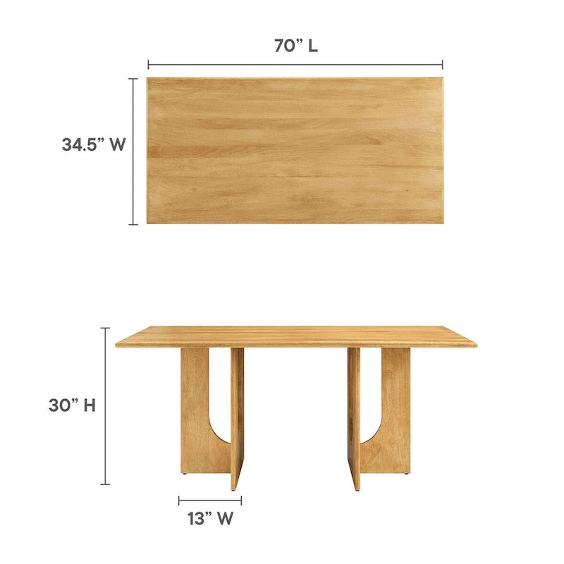 70-Inch Solid Mango Wood Rectangular Dining Table